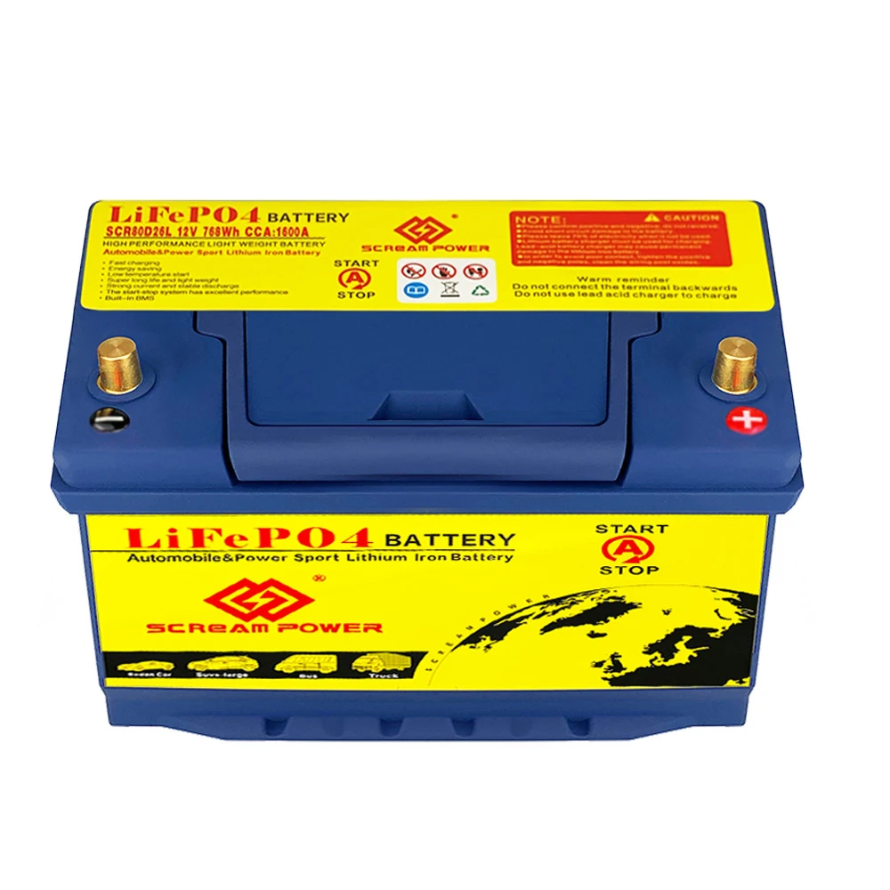 

80D26L/R LiFePO4 литиевая автомобильная батарея 12,8 В 80 Ач 1300CCA перезаряжаемая автомобильная батарея встроенная 200A BMS для автомобиля, грузовика, внедорожника, фургона