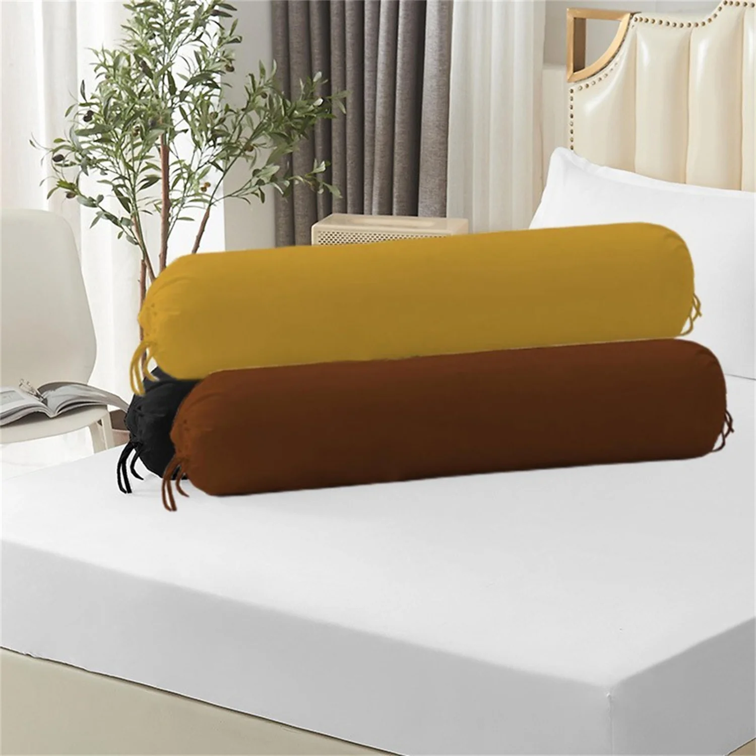 

Pure Color Polyester Strip Pillow Cylindrical Bed Sleeping Waist Cushion Removable Washable Candy Bolster Home Decor