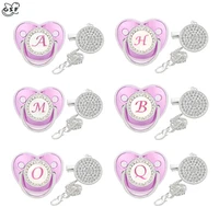 infant pacifier with alphabet letters and clip luxurious purple with 26 names exclusive silicone for baby shower gift