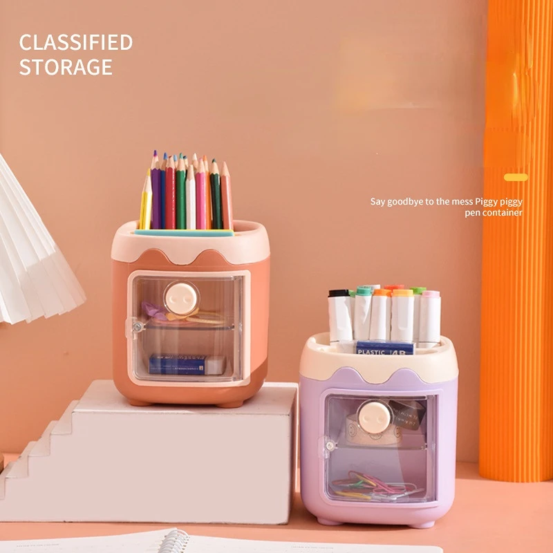 

Cartoon Cute Creative Multi-compartment Pig Pencil Holder Student Office Stationery Storage Box Drawer Open Pencil-holder