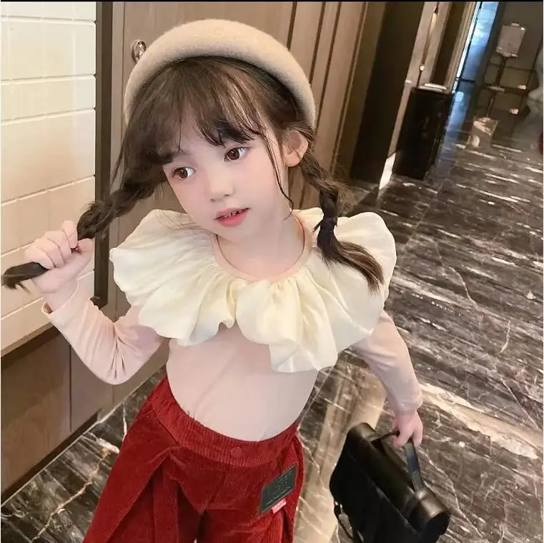 Freely Move Baby T-shirt 2022 Autumn Children Doll Collar Long Sleeve Bottoming Shirt Girl's Bottoming Tops Sweet T Shirt