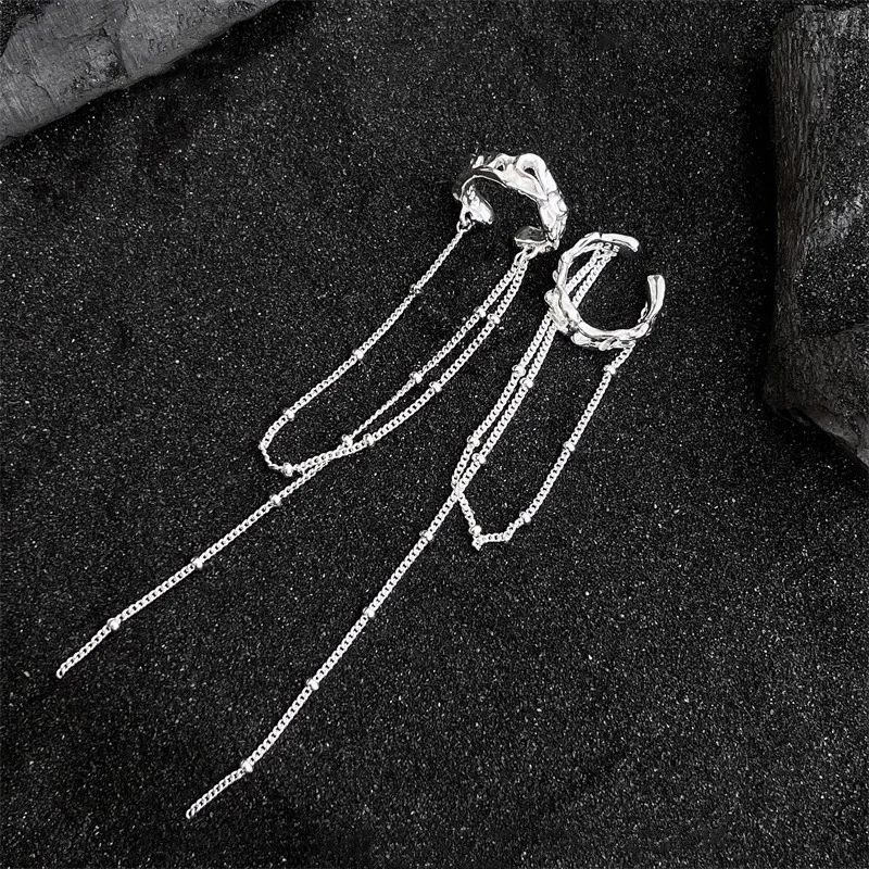 

PANJBJ 925 Sterling Silve Irregular Hollow Out Ear Clip for Women Girl Simple Romantic Tassels Jewelry Gift Dropshipping