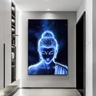 Абстрактная синяя картина будды на холсте Современные скандинавские плакаты и принты настенные картины для гостиной домашний декор