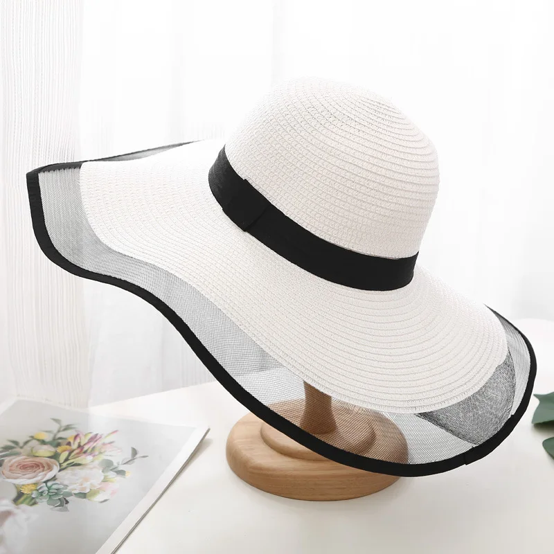 

2022 New Simple Foldable Wide Brim Floppy Girls Straw Hat Sun Hat Beach Women Summer Hat UV Protect Travel Cap Lady Cap Female