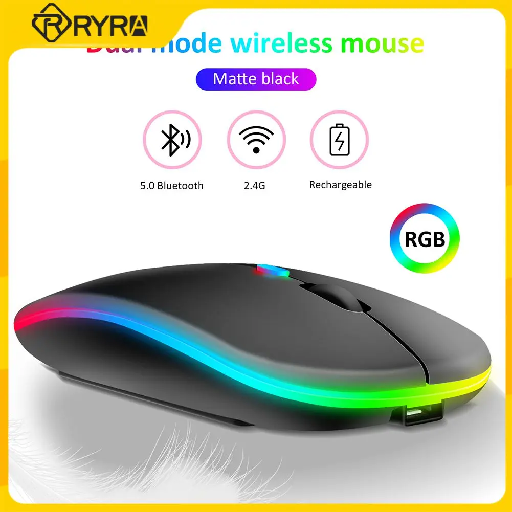 

RYRA Bluetooth Wireless Mouse With USB Rechargeable RGB Mouse For Computer Laptop PC Macbook Gaming Mouse Gamer 2.4GHz 1600DPI