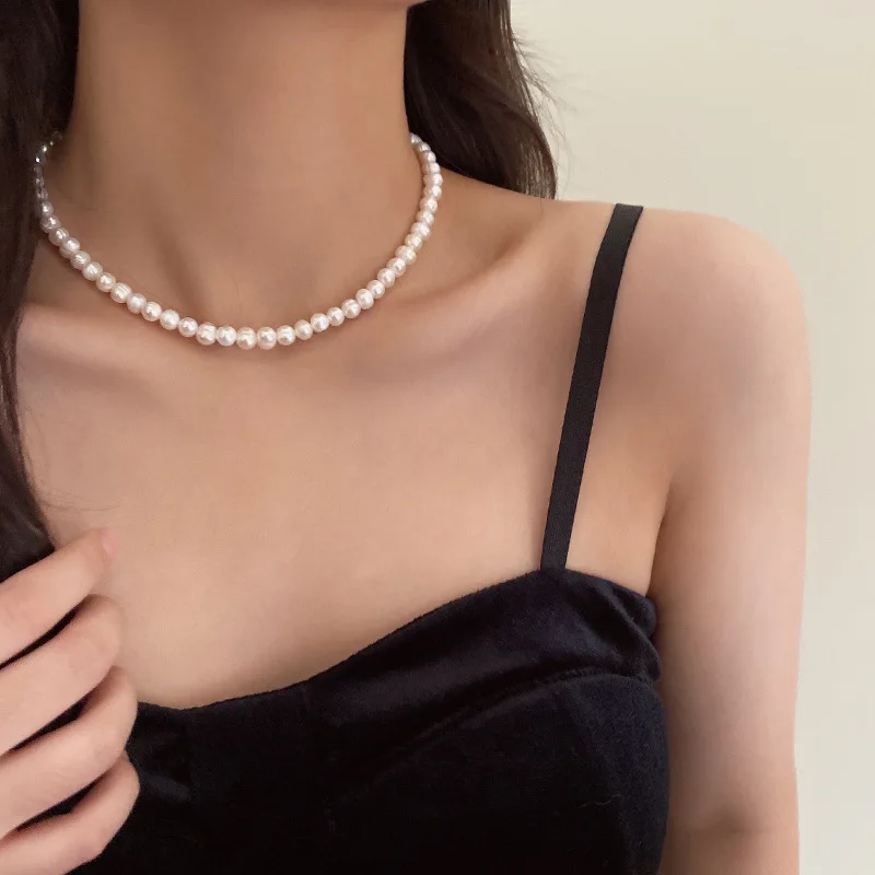 

French Vintage Handmade Freshwater Pearl Beads Choker Necklace Party Jewelry