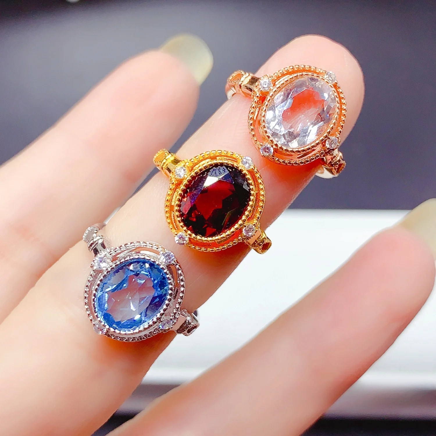 S925 Серебряная инкрустация эллиптическая 7*9 мм женское открывающееся кольцо с