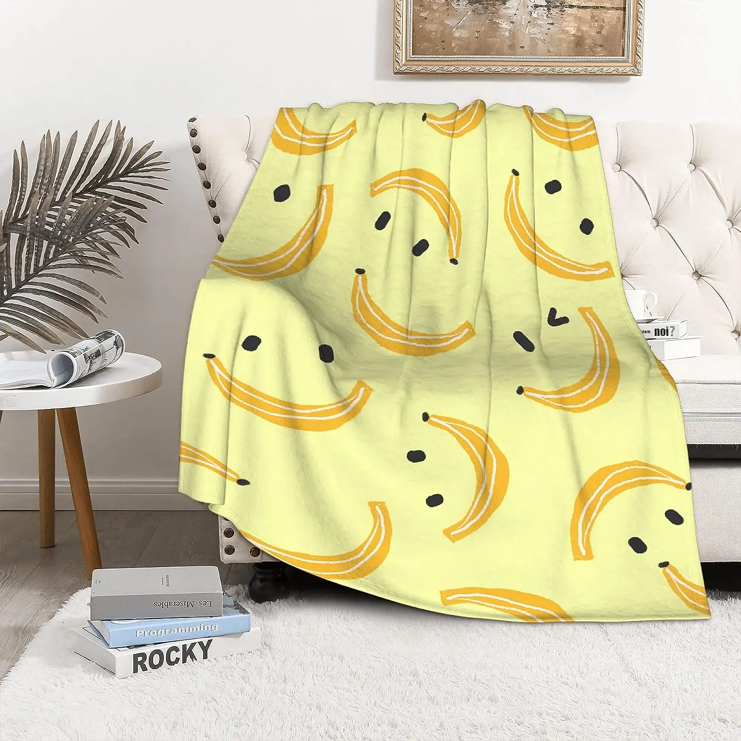 

SaltaStore Cute Yellow Banana Pattern Blanket Lightweight Flannel Fleece Cute Throw Blanket Gifts All Season for Bed Couch Sofa