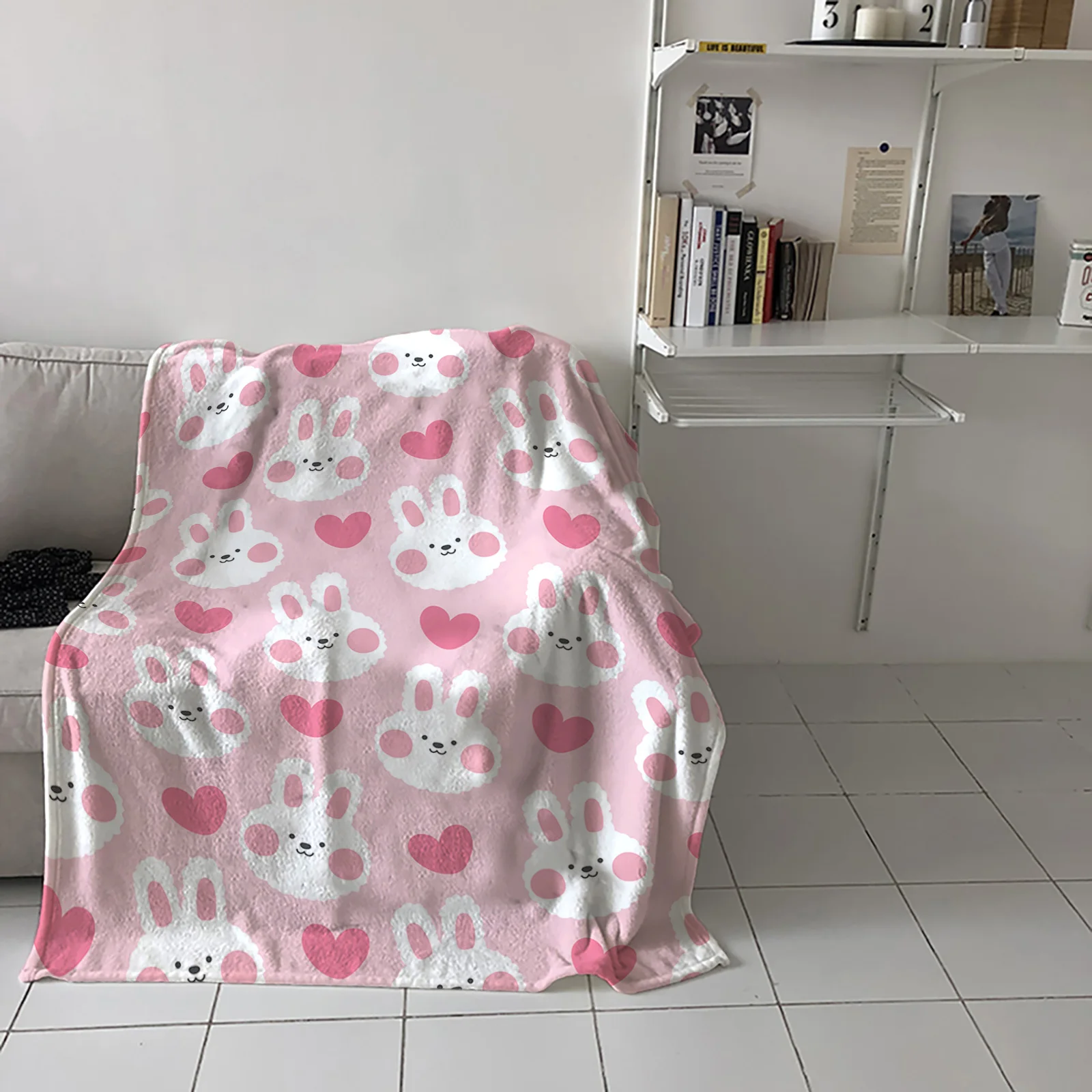 

Easter Pink Bunny Love Throw Blanket for Sofa Bed Soft Microfiber Flannel Blanket for Travelling Camping