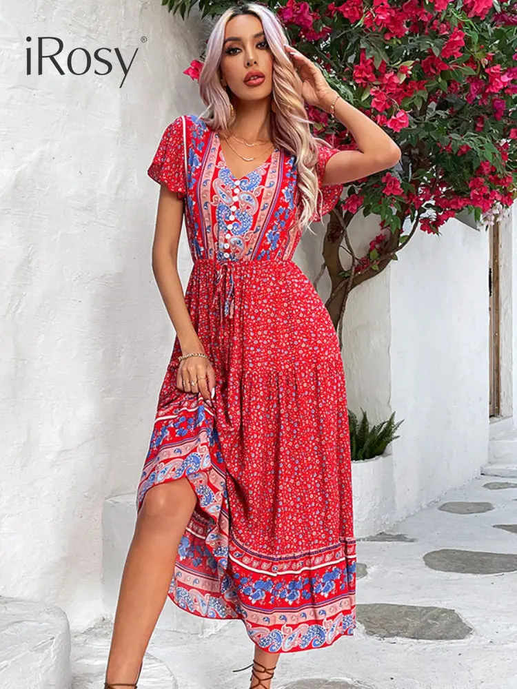 

New In Summer Dresses Woman 2023 Chic and Elegant Boho Viscose Vacation Beach Dresses Short Sleeve Long Party Dress for Ladies