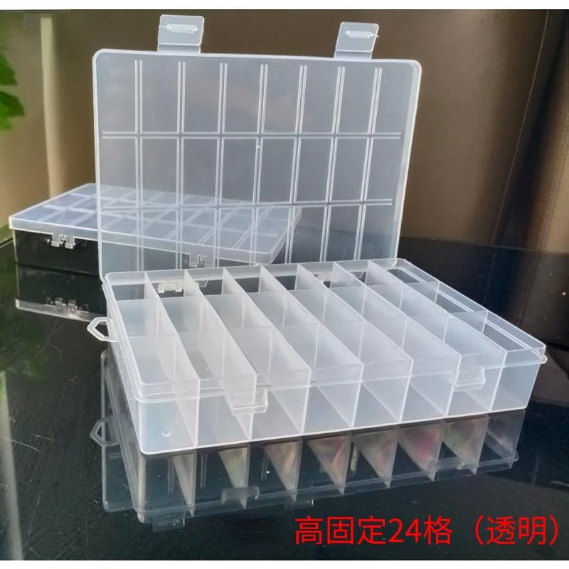 

High Fixed 24-grid Transparent PP Plastic Box with Card Slot Leak-proof Parts Box Classification Storage Box