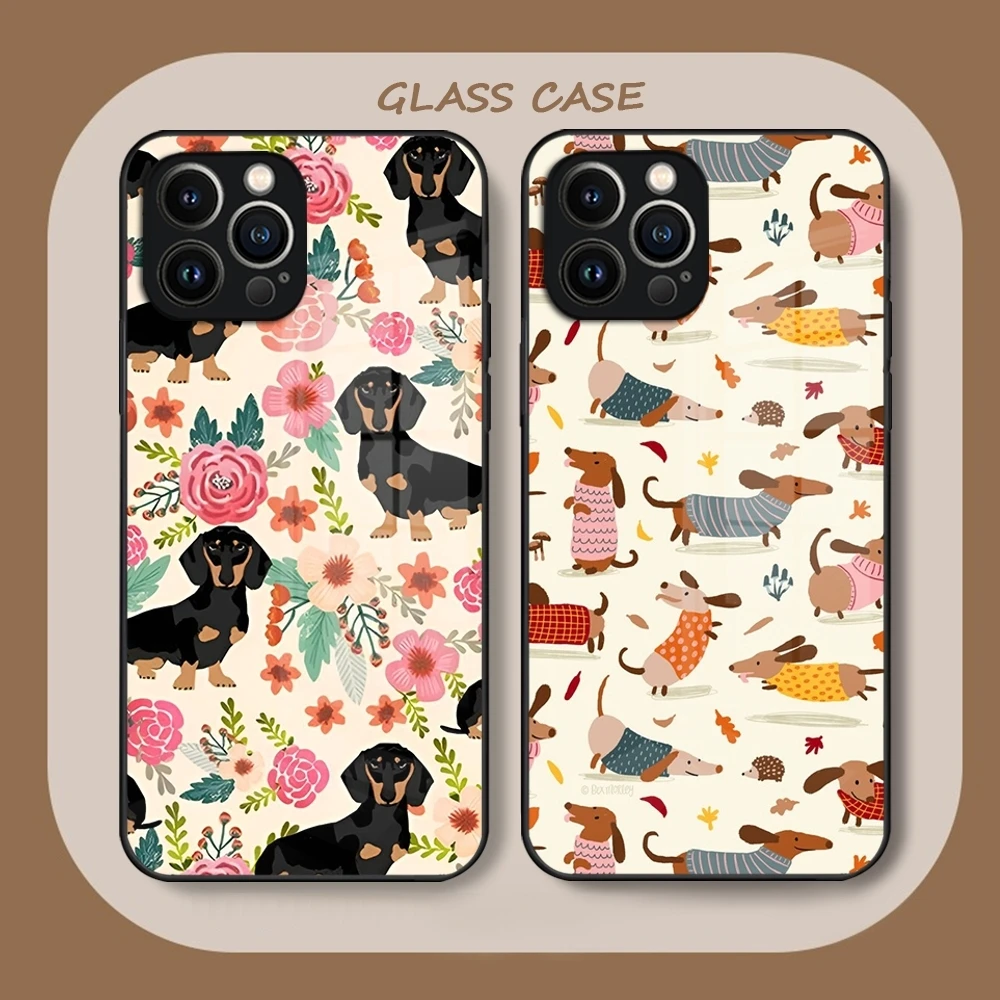 Милый чехол для телефона с собакой таксы из закаленного стекла IPhone 15 16 12 14 13 11 Pro XS