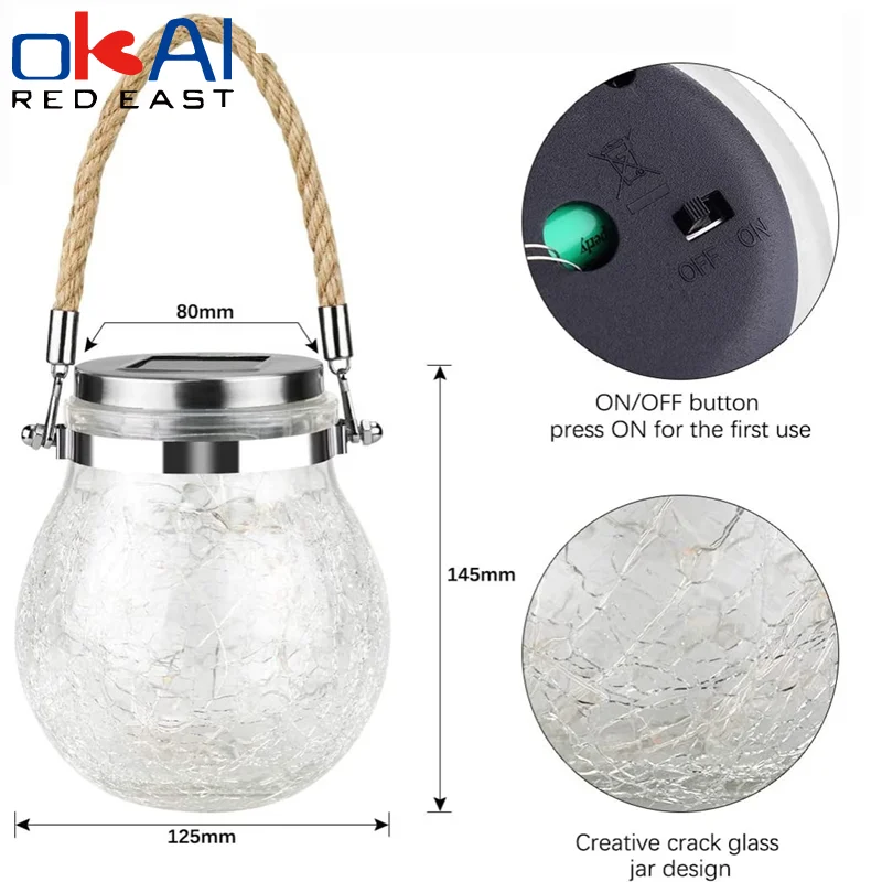 

Copper Wire Solar LED Crack Ball Glass Mason Jar Lights For Patio Outdoor Party Wedding Garden Decorative Led Hanging Lamps.