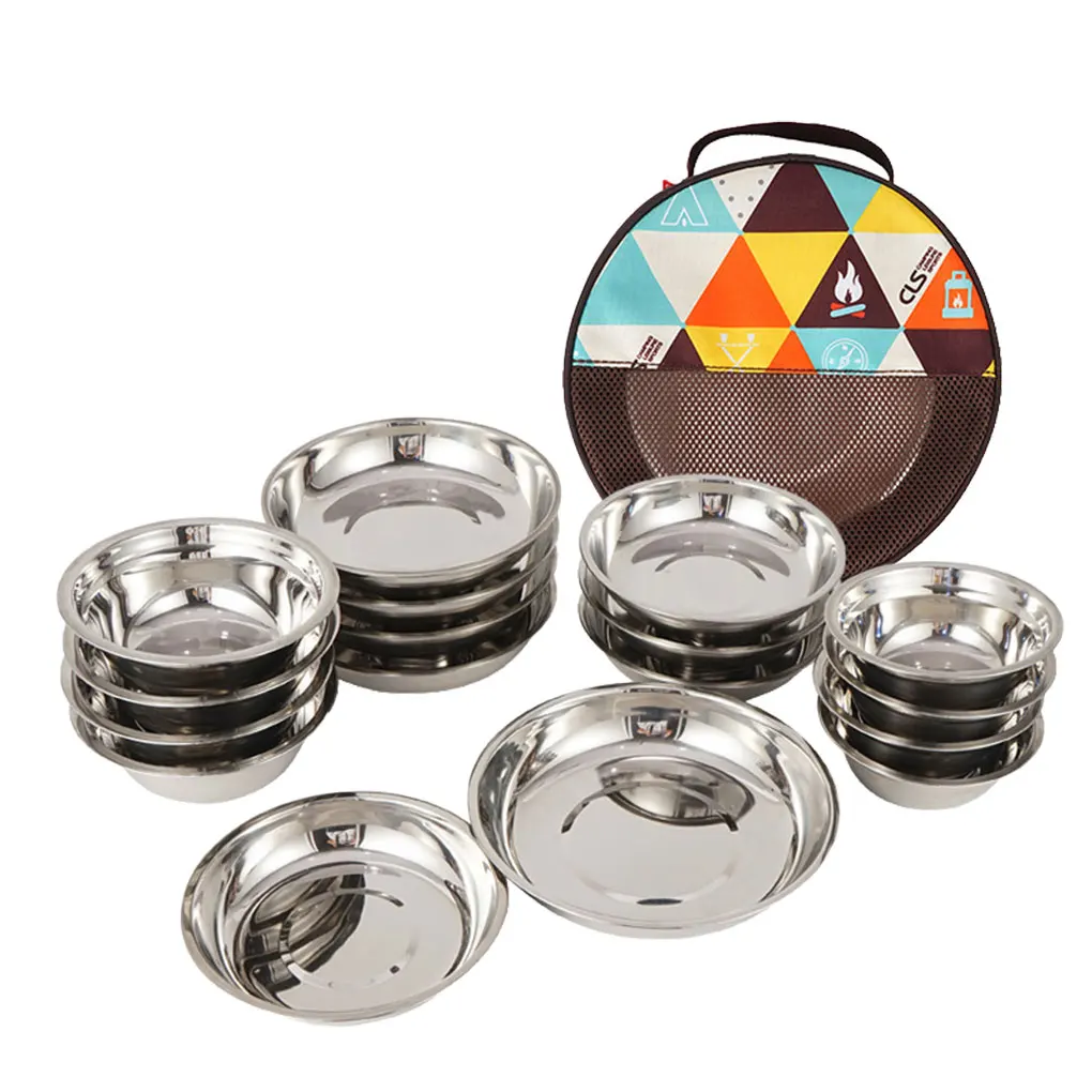 

17x Dinner Plate Stainless Steel Household Accessories Craftsmanship Salad Bowl Kitchen Utensils Camping Supplies