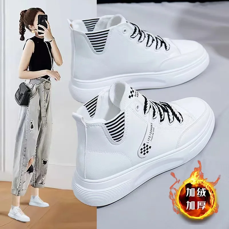 

Winter Platform Boots Women Sneakers Shoes Woman High Top Casual Shoes Wedge Zipper Booties Warm White Botas Mujer Invierno