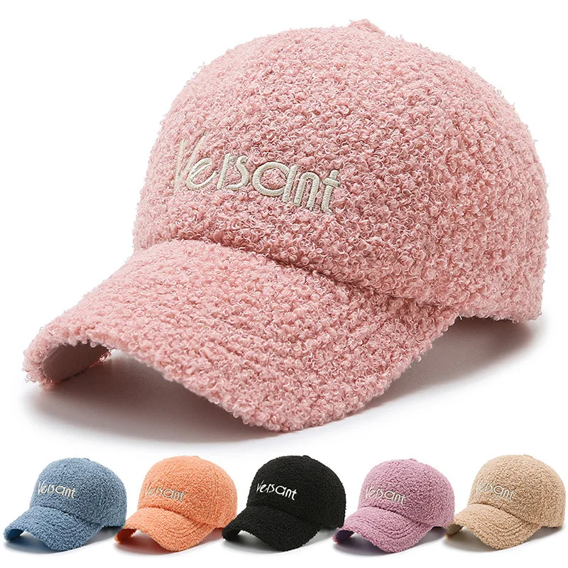 

GQILYYBZ band teddy velvet hat autumn and winter fashion warm cap korean wave street lamb wool ins baseball cap for women