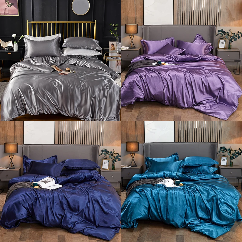 

Bedding Set Solid Color Luxury Bedding Kit Rayon Satin Duvet Cover Set Twin Queen King Size Bed Set 3pcs/4pcs