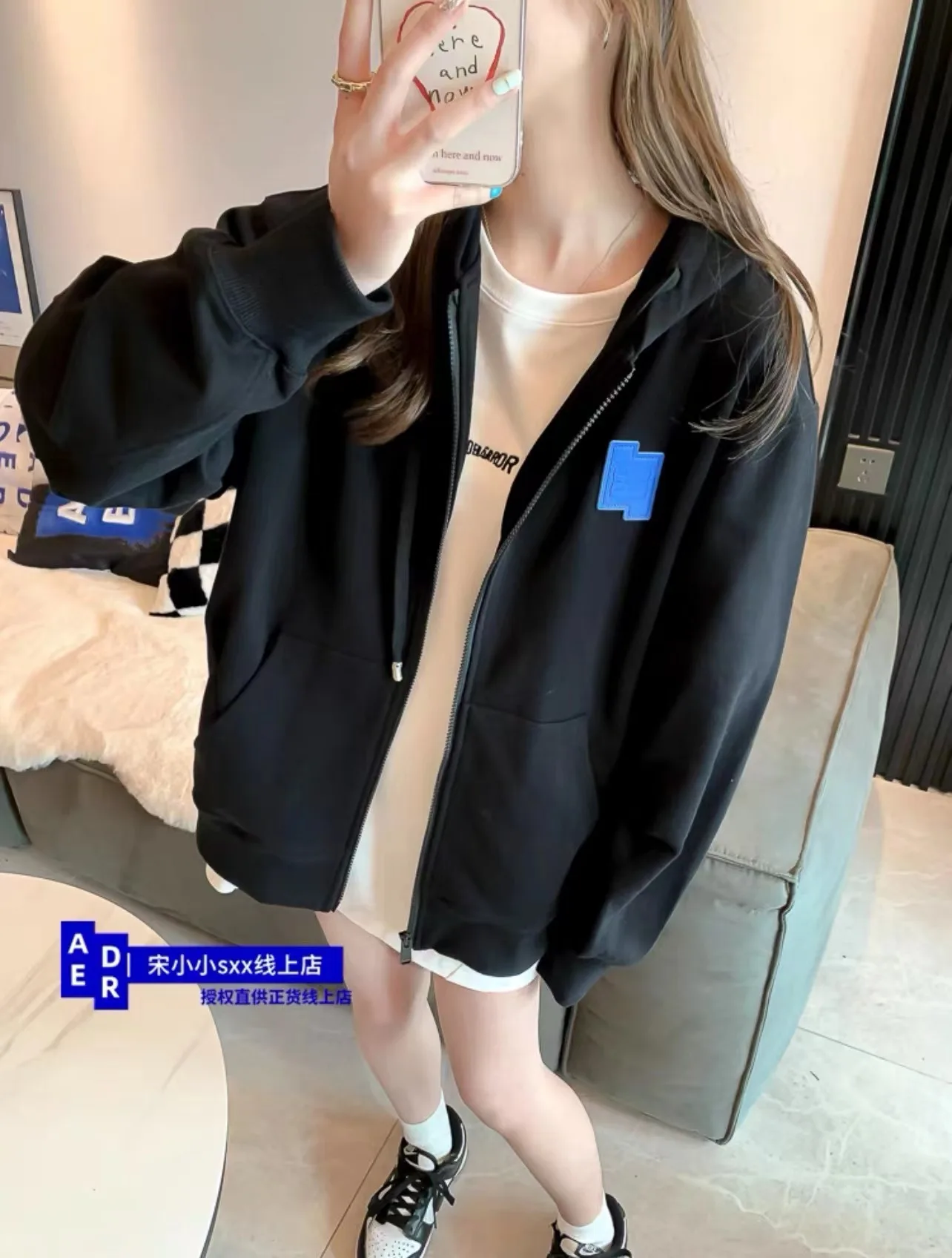 

Korean high quality zipper coat Men's and women's new spring and autumn loose casual sports unisex hooded sweater cardigan coat