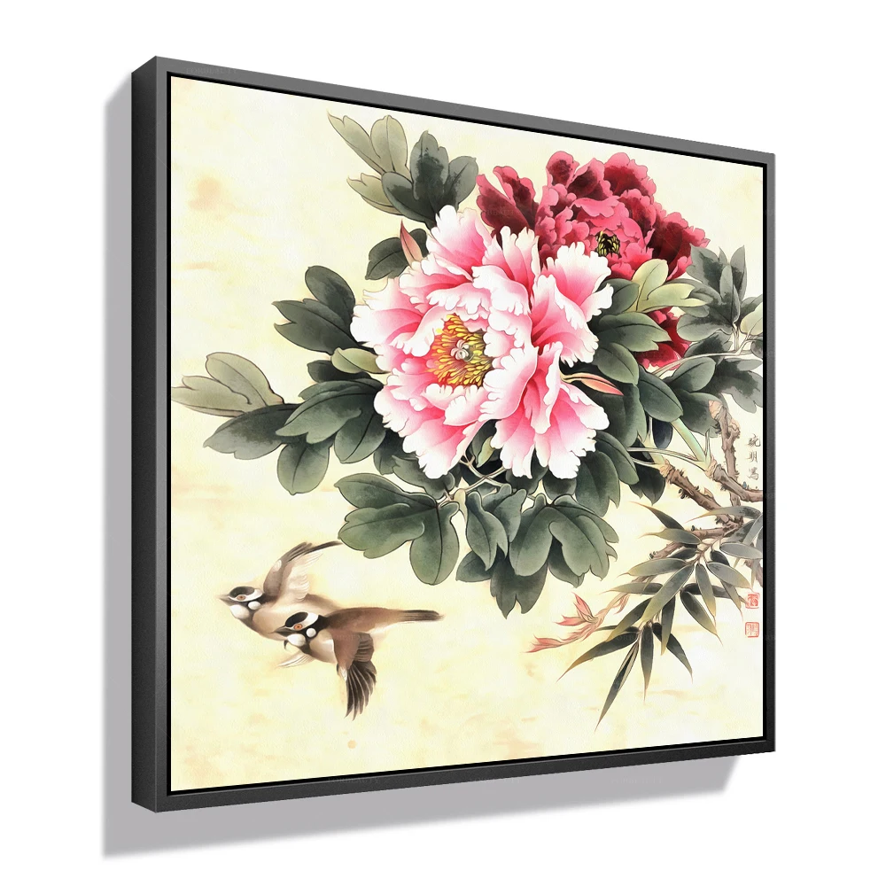

Forbeauty painting beautiful Chinese classical peony flower lover birds scenery for home decor
