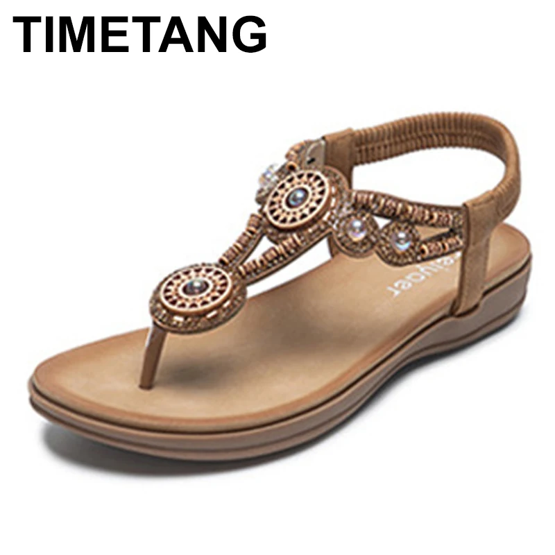

TIMETANGvintage Pearl Rhinestone Sandals Woman shoes Flat summer Bohemia ladies female Fashion casual chaussure femme sandalias