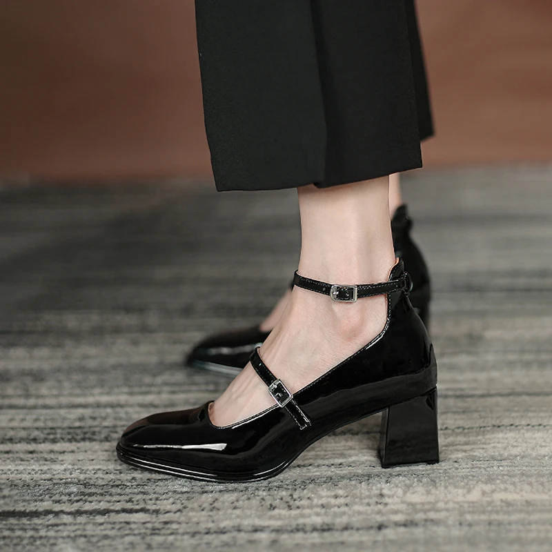 Mary Jane Shoes Women's 2022 Spring and Autumn New Thick Heels High Retro Square Toe Pumps