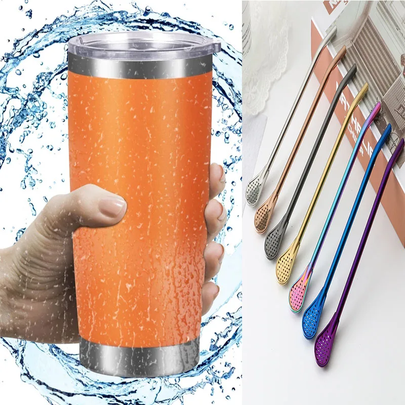 

2Pcs Thermal Mug Beer Cup Stainless Steel Thermos For Tea Coffee Water Bottle Vacuum Insulated With Complimentary Straw Spoon