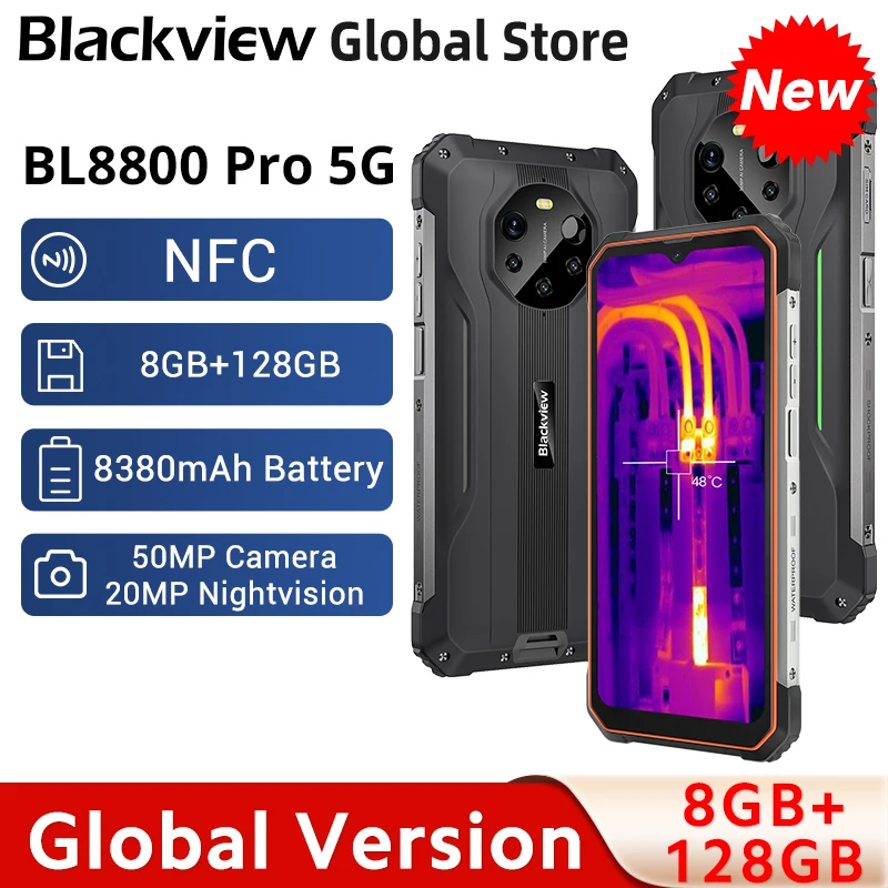 

Global Version Blackview BL8800 Pro 5G 8GB+128GB Rugged Phone Thermal Imaging Camera FLIR® Smartphone 6.58" 8380mAh Cell Phone