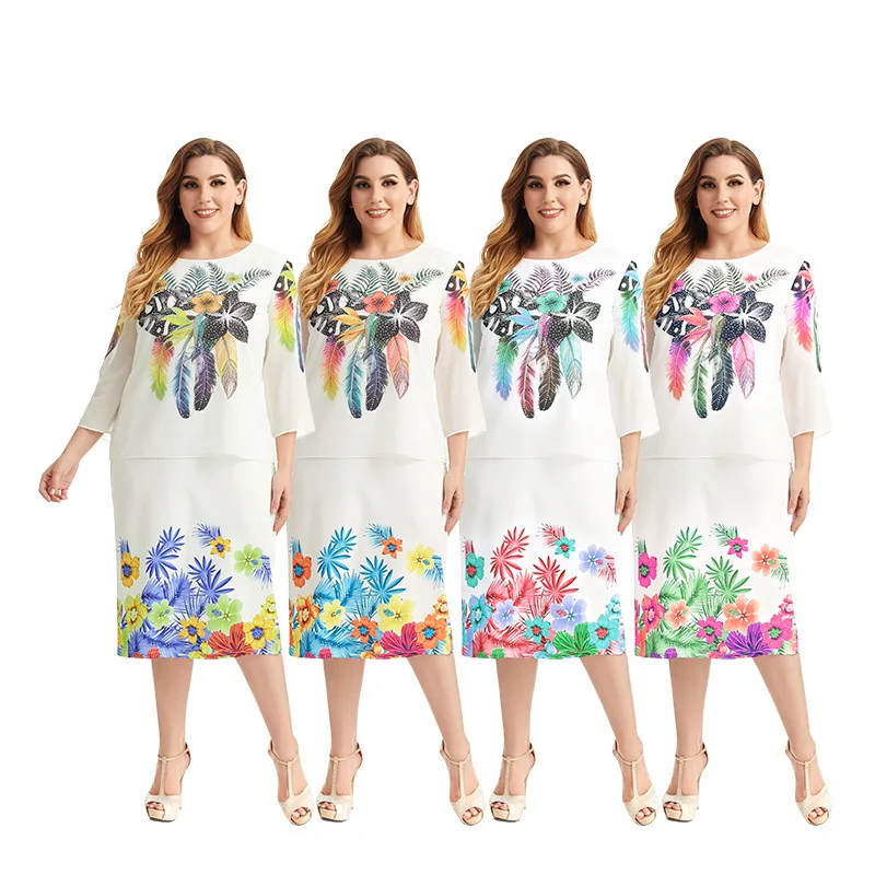 

2022 Summer Elegent African Women O-neck Three Quarter Sleeve Knee-length Dress African Print Dresses African Dresses for Women