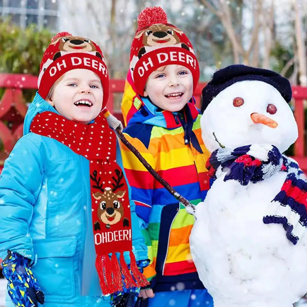 

Colorful Led Winter Cap Vibrant Led Christmas Hat Scarf Set Snowflake Santa Elk Print Festive Tassel Beanie For Unisex