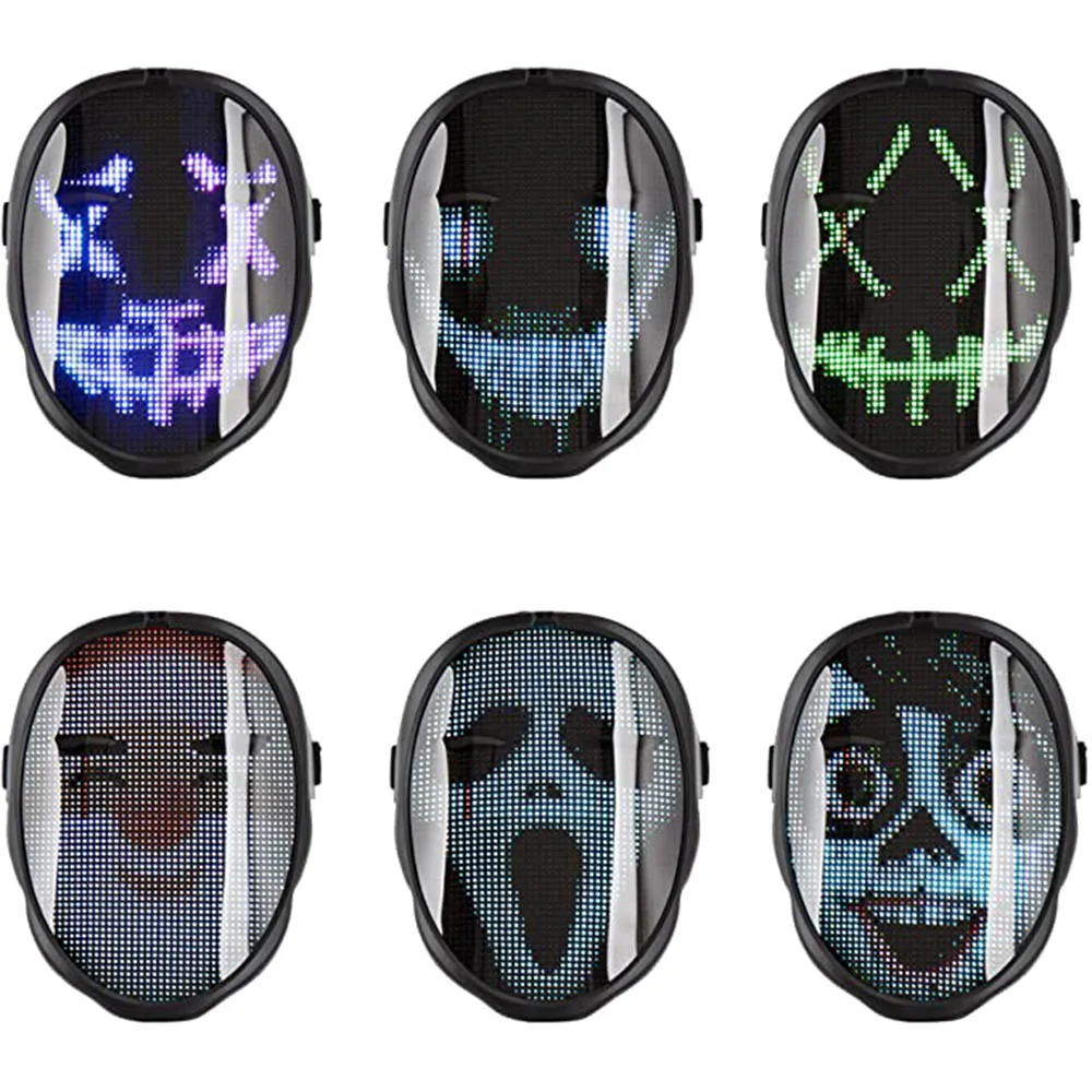 Halloween Mask Bluetooth RGB Light Up LED Mask Diy Picture Animation Text Christmas Carnival Child Costume Party Game Mask Decor