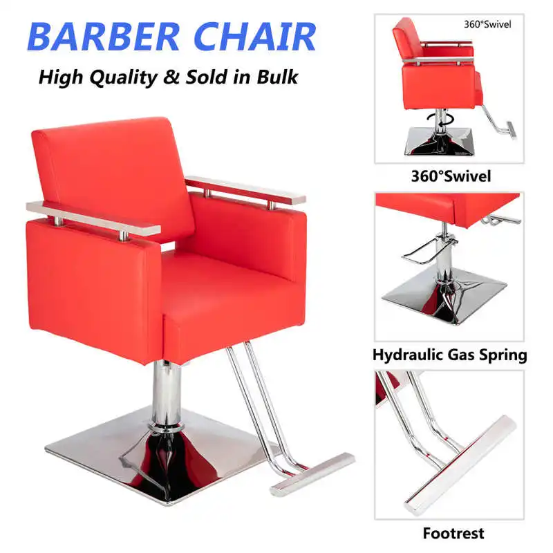 

HC197R Square Base Boutique Hair Salon Special Hairdressing Chair Beauty Chair Red Barber Chair Armchair