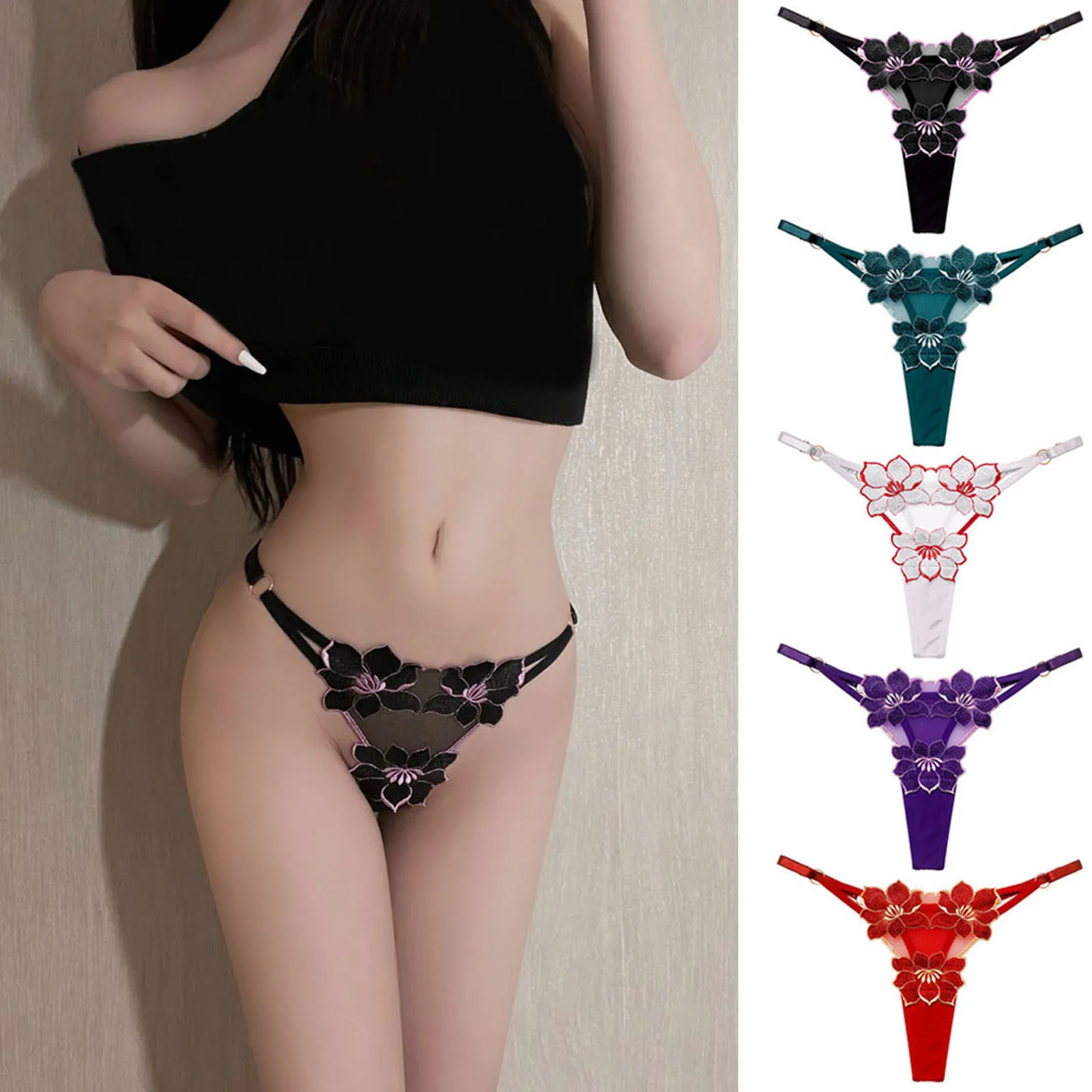 Бикини с цветочной вышивкой сексуальные стринги для женщин цельные ремешками и