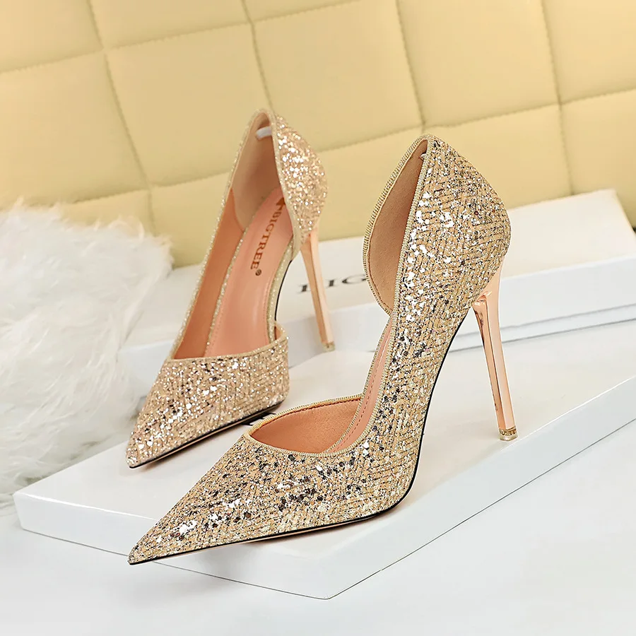 

Sexy Party Shoes Women's Pumps Bling Side Hollow Women Stiletto High Heels Slim Heeled Shoes Ladies Wedding Shoes Bigtree 34-43