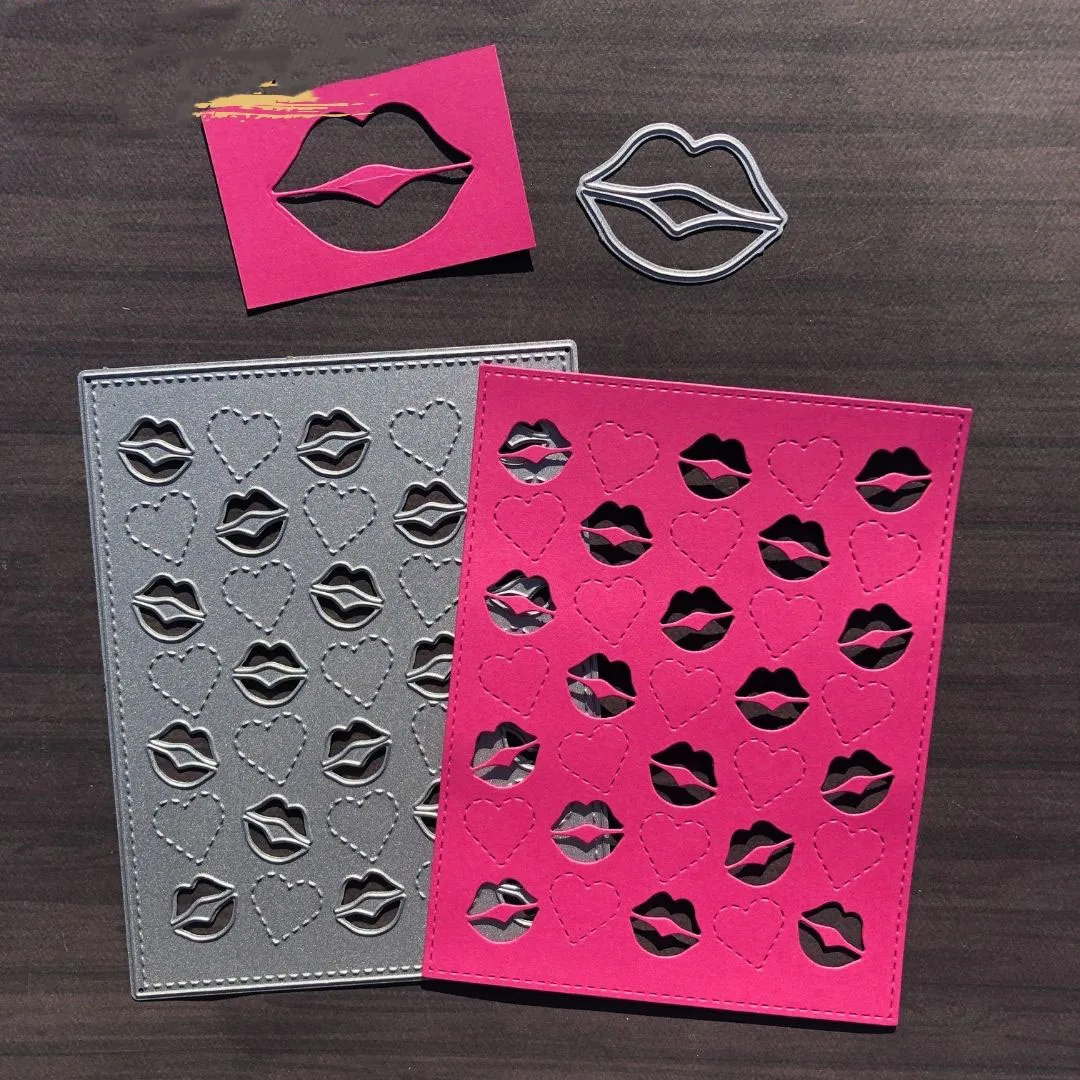 

Lips And Heart Metal Cutting Dies Scrapbooking Paper Making Embossing DIY Frames Handmade Cards No Clear Stamps Set New 2022
