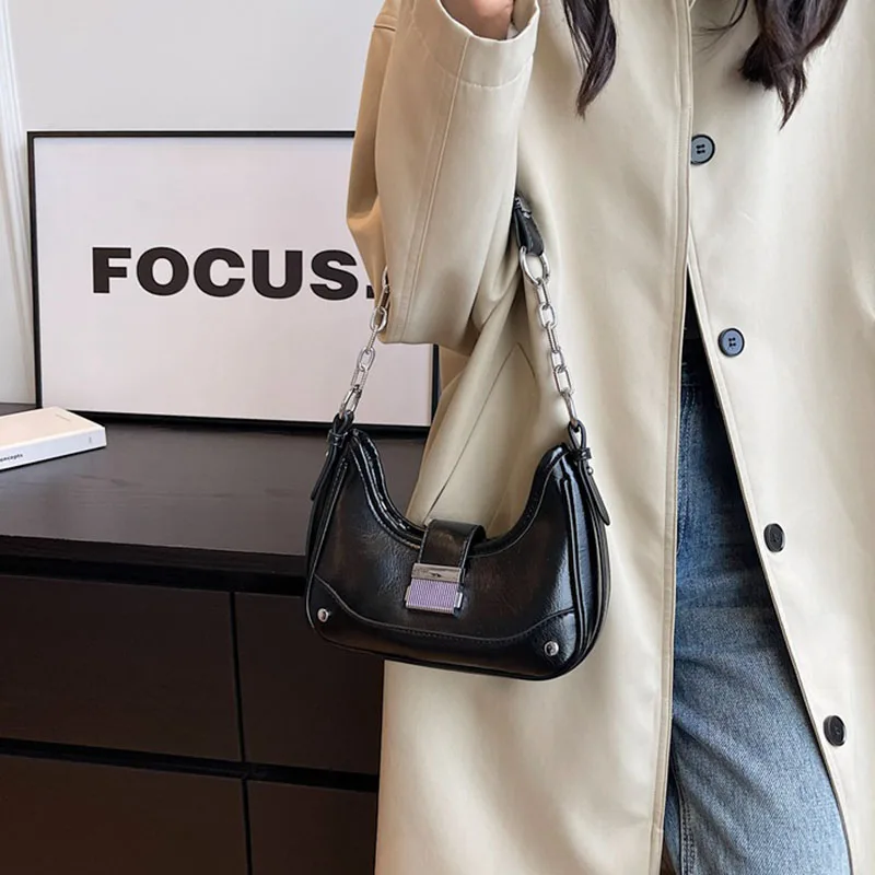 New Trendy Chain Crossbody Bag Retro Leather Underarm Shoulder Bags Fashion Textured Handbags for Women 2023 Designer Luxury