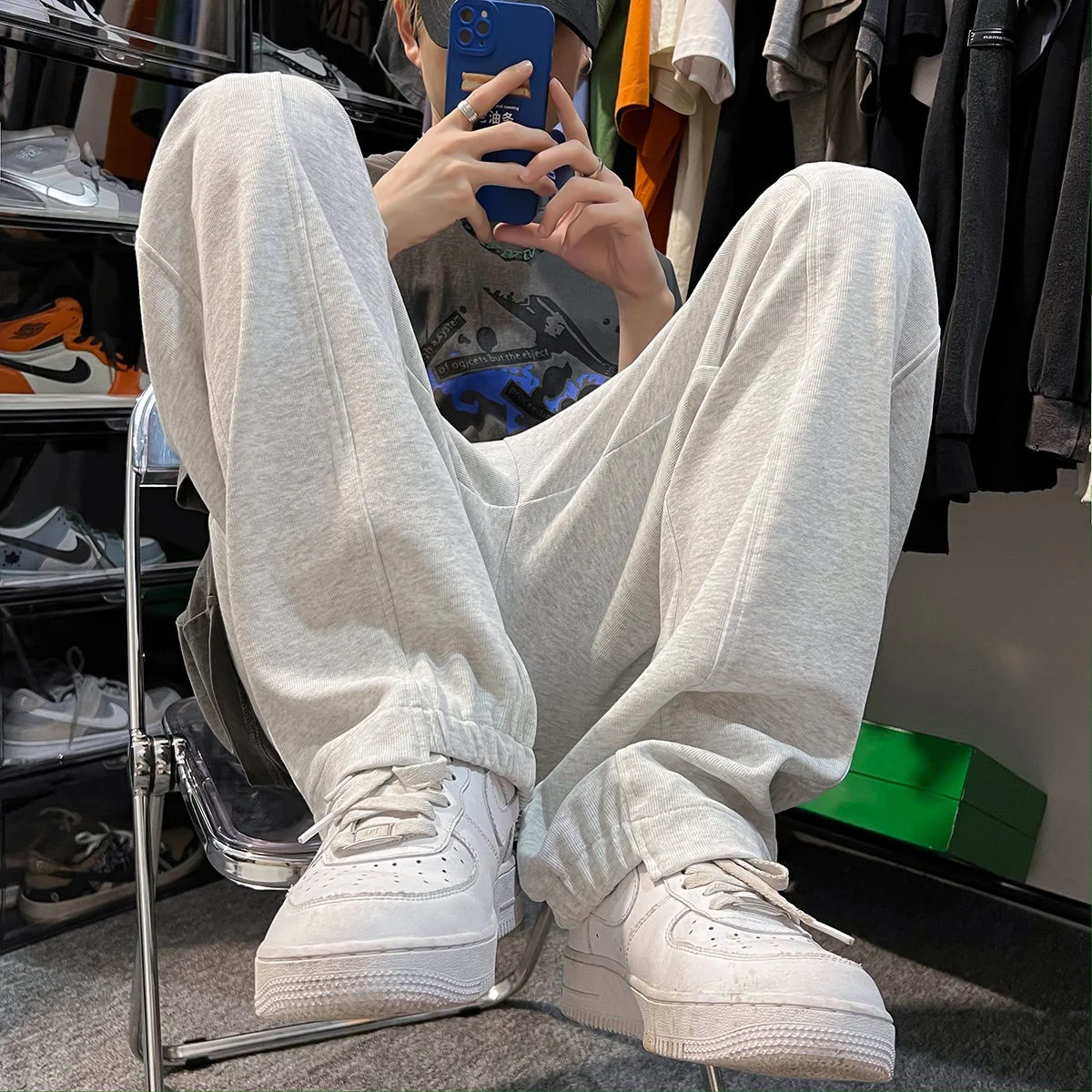 

Privathinker Streeetwear Gray Men Sweatpants 2022 Korean Elastic Waist Man Casual Joggers Pants Harajuku Male Baggy Trousers