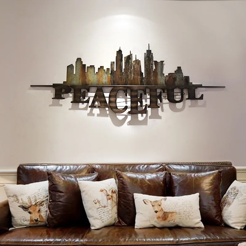 

Креативное настенное украшение с подвеской, трехмерное железное настенное украшение для гостиной, настенное украшение с отражением города