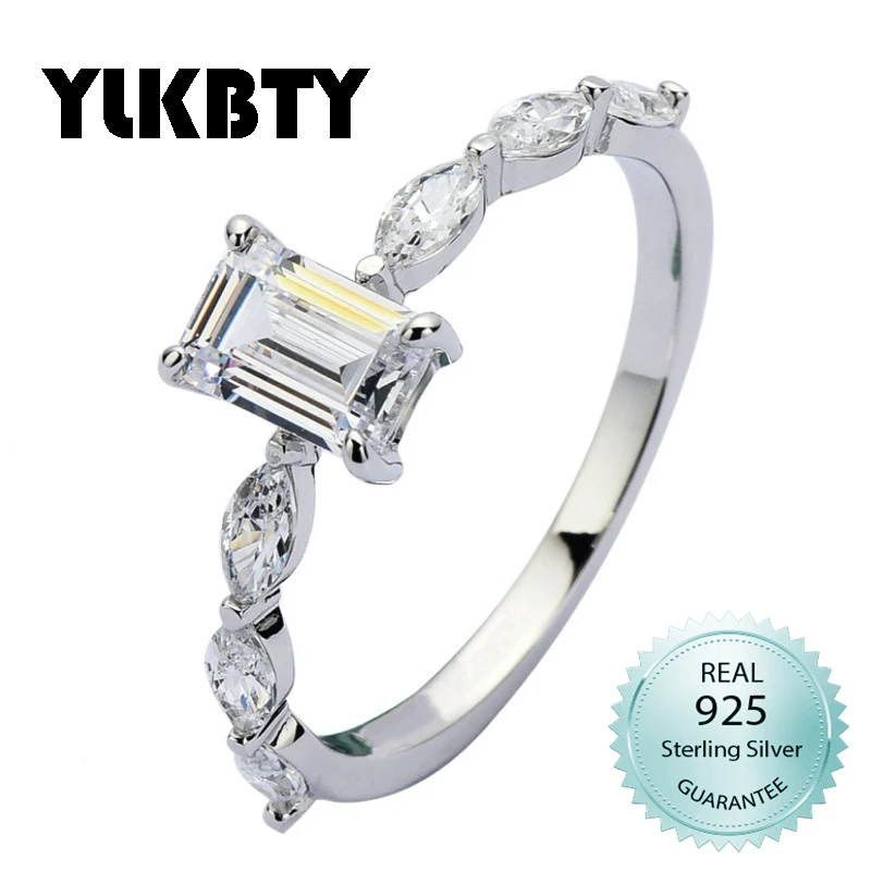 

YLKBTY Solid Real 925 Silver Engagement Ring Prong White rectangle Cubic Zircon Fine Jewellry for Women Drop shipping