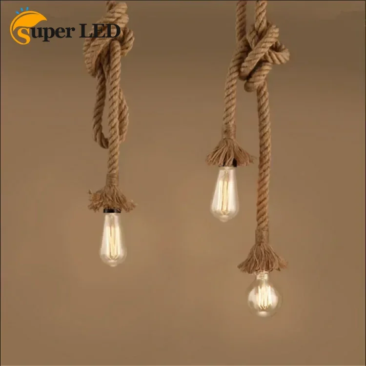 Винтажные подвесные ретро-светильники с двойной головкой из пеньковой веревки