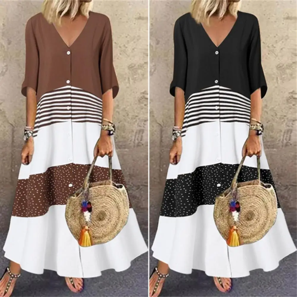 

Женское легкое платье-рубашка в полоску, с V-образным вырезом