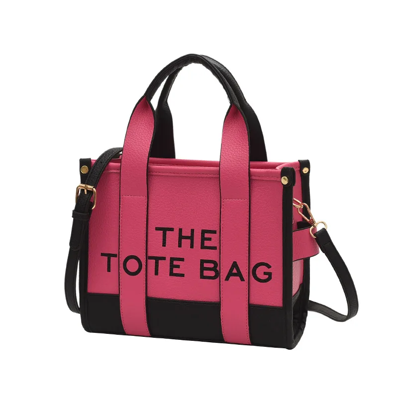 2023 New Women's Bag Solid Color Spliced PU Letter Tote Bag Simple Casual Crossbody Large Capacity Handbag Bags Shoulder Female
