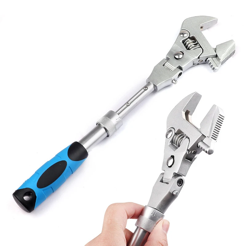 

10 Inch Adjustable Wrench Flexible Head Ratchet Spanner 5 in 1 Ratcheting Combination Wrench 180 Degree Folding, Plastic Handle