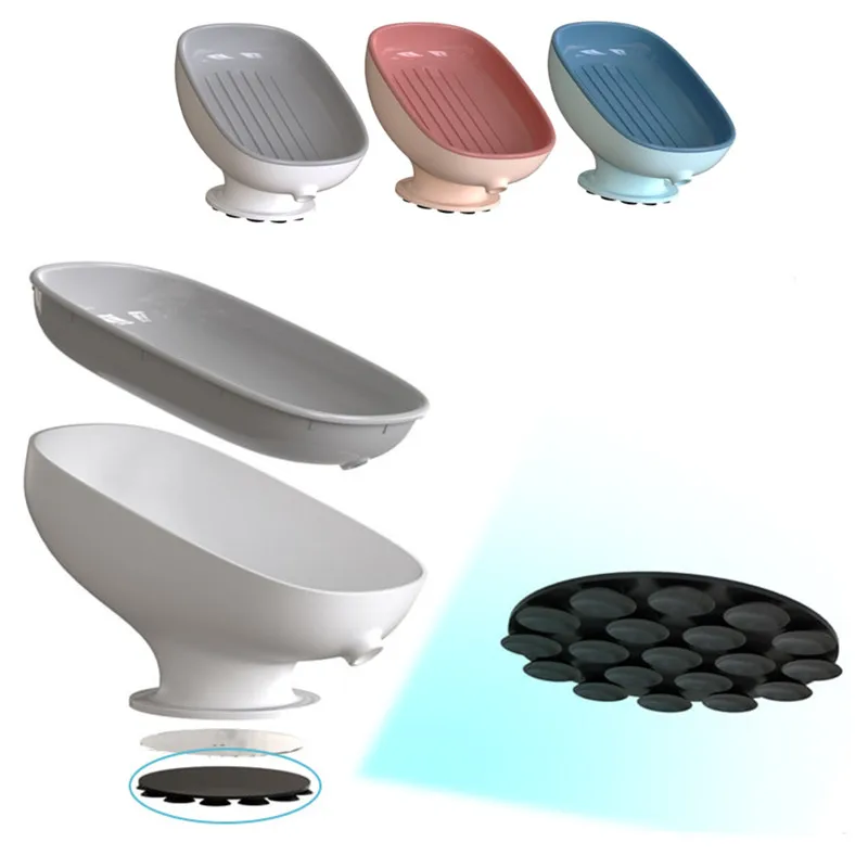

Suction Cup Soap Box Vanity Countertop Soap Holder Double 20° Inclined Self-Draining Household Soap Dish Bathroom Accessories