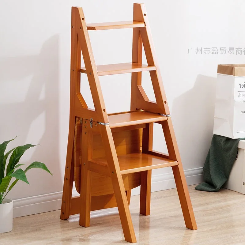 

SH Aoliviya Official New Step Stool Household Solid Wood Ladder Folding Ladder Chair Stool Dual-Use Indoor Climbing Pedal Stair