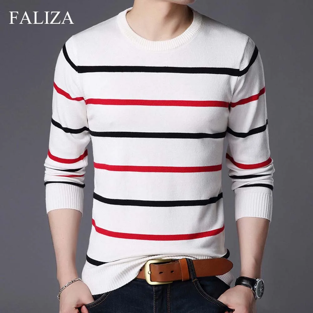 FALIZA Striped Sweater Mens Hight Quality Jumpers Knitred Woolen Fashion Brand Korean Style Pullover Spring Casual Men Clothes |
