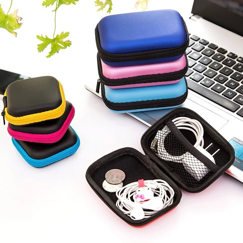 

Square Earphone Storage Bag Leather Storage Bag Mobile Phone Data Cable Charger Large Capacity Storage Box Earphone Bag