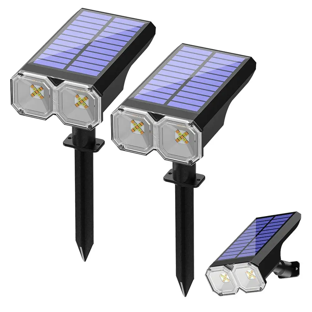 2Pcs Outdoor Solar Light 2 Lighting Modes Weatherproof Adjustable Angle Rotating Lamp Head Garden Lamp For Camping Garden Yard