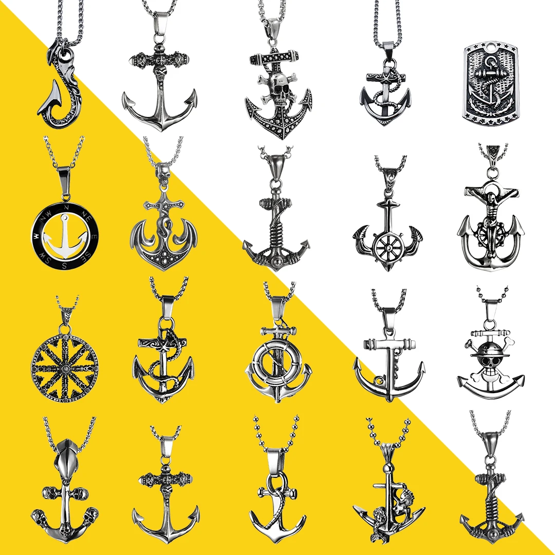 

Pendant Titanium Steel Jewelry Wholesale for Women Men Punk Gothic Original Retro Skull Sailboat Anchor Rudder Rope Mermaid