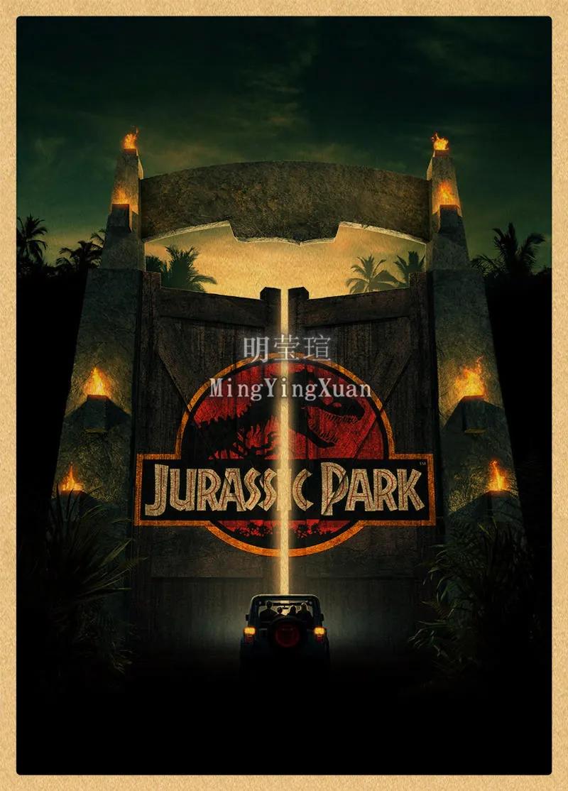 Плакат по мотивам фильма Парк Юрского периода динозавр мир ретро крафт-бумага