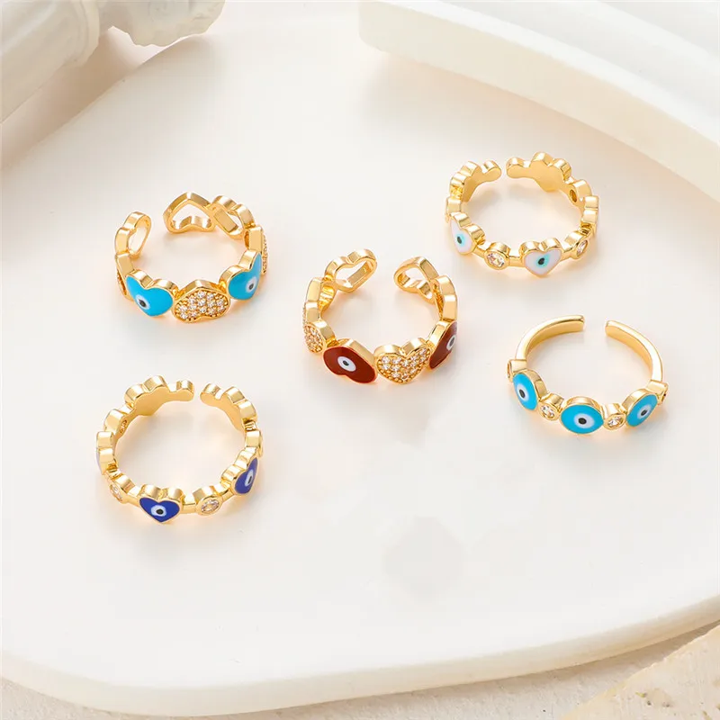 

Vintage Colorful Enamel Love Demon Eye Ring Ornament Simple Fashion Women Adjustable Open Ring